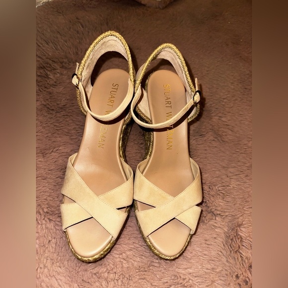 NWOT Stuart Weitzman women’s cream espadrille wedge heel sandals 8.5B vacation - Picture 2 of 12